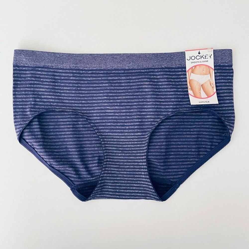 NWT Jockey 6/M Purple striped Smooth & Shine Seamfree Seamless Hipster Panty